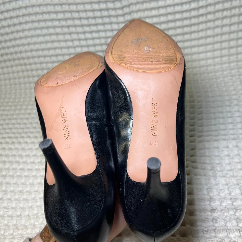 Nine West Y2K Margot Black Leather Pointed Toe Stiletto‎ Heels Women's Size 8M
